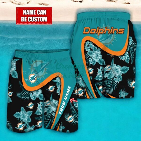 Miami Dolphins NFL Floral Hawaiian Shirt And Beach Shorts Custom Name For Fans Product Photo 2