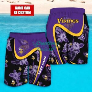 Minnesota Vikings NFL Floral Hawaiian Shirt And Beach Shorts Custom Name For Fans Product Photo 2