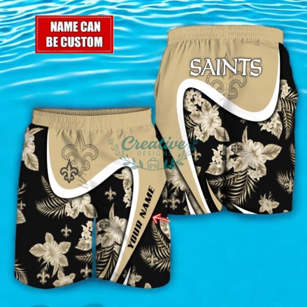 New Orleans Saints NFL Floral Hawaiian Shirt And Beach Shorts Custom Name For Fans Product Photo 2