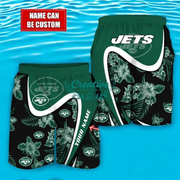 New York Jets NFL Floral Hawaiian Shirt And Beach Shorts Custom Name For Fans Product Photo 2