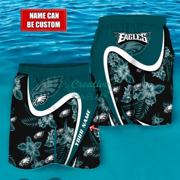 Philadelphia Eagles NFL Floral Hawaiian Shirt And Beach Shorts Custom Name For Fans Product Photo 2