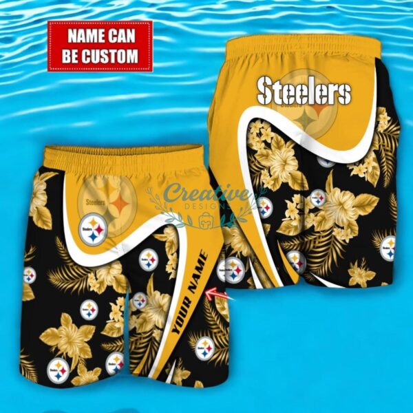 Pittsburgh Steelers NFL Floral Hawaiian Shirt And Beach Shorts Custom Name For Fans Product Photo 2