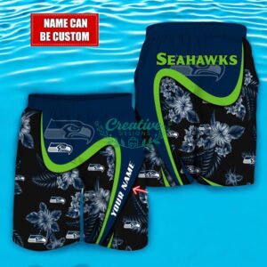 Seattle seahawks NFL Floral Hawaiian Shirt And Beach Shorts Custom Name For Fans Product Photo 2