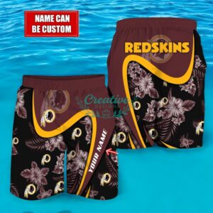 Washington Redskins NFL Floral Hawaiian Shirt And Beach Shorts Custom Name For Fans Product Photo 2