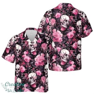 Colorful Ghostly Skull Flower Pattern Hawaiian Shirt Product Photo 1