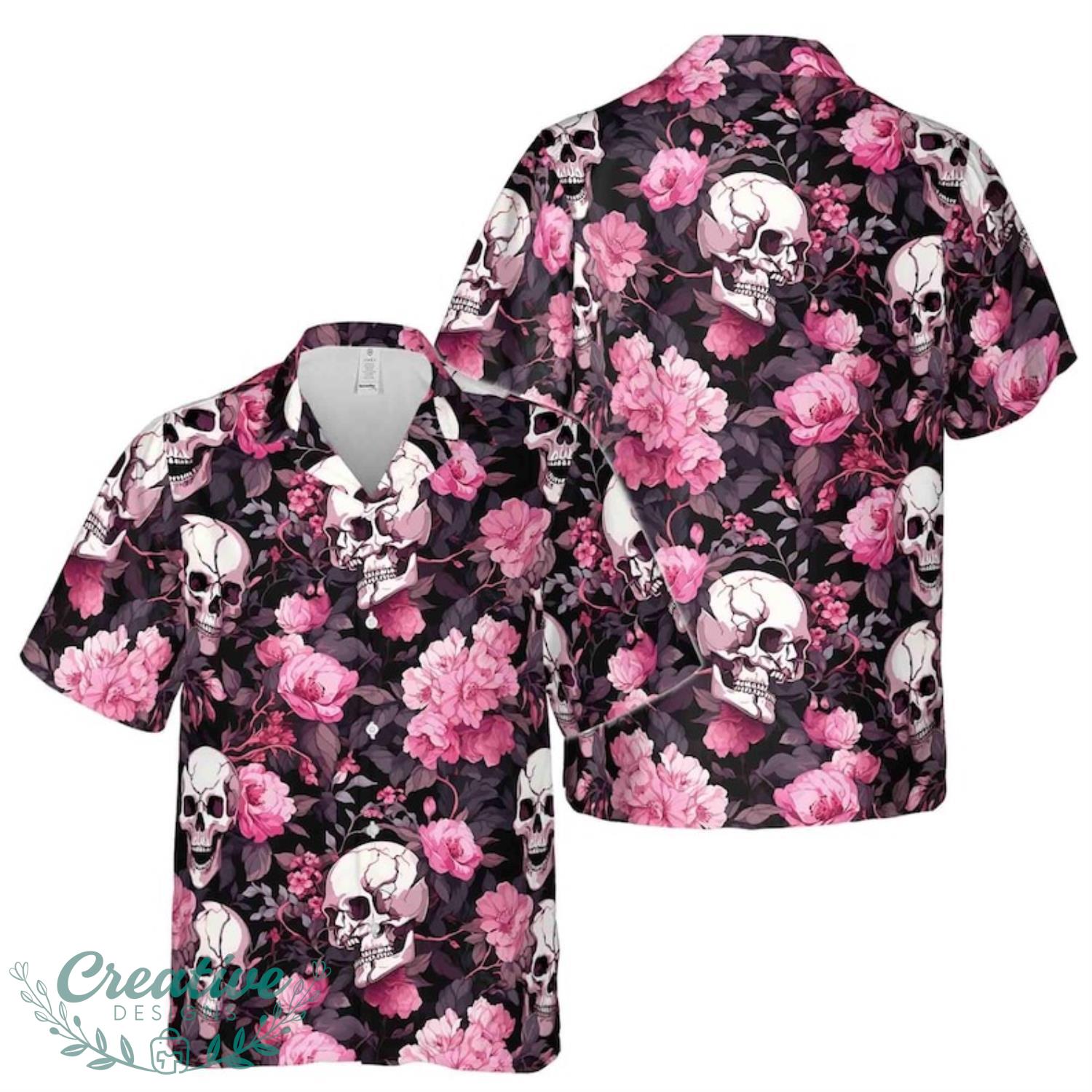 Colorful Ghostly Skull Flower Pattern Hawaiian Shirt Product Photo 1
