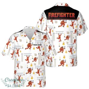 Custom Name Firefighter And Equipments Theme Pattern White Hawaiian Shirt Product Photo 1