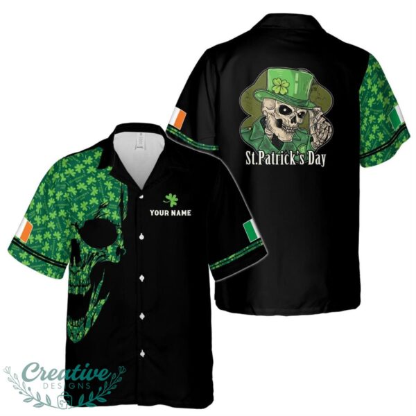 Custom Name Skeleton Irish Flag Clover Pattern Black Hawaiian Shirt Product Photo 1