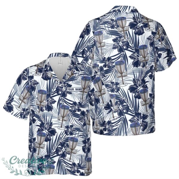 Customize Name Disc Golf Floral Pattern Blue White Hawaiian Shirt Product Photo 1