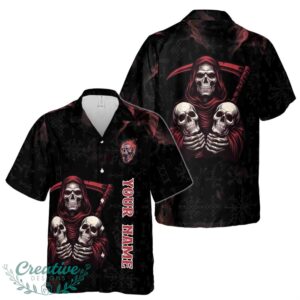Customize Name Grim Reaper Scythe And Skulls Fire Runes Pattern Hawaiian Shirt Product Photo 1