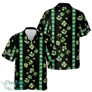 Customize Name Irish Culture Iconography Clover Pattern Black Hawaiian Shirt Product Photo 1