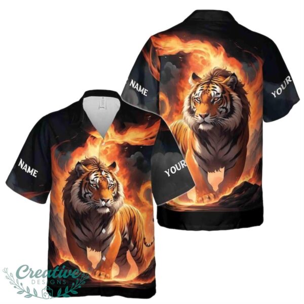 Customize Name Tiger Of The Moutain Fire Smoke Black Hawaiian Shirt Product Photo 1